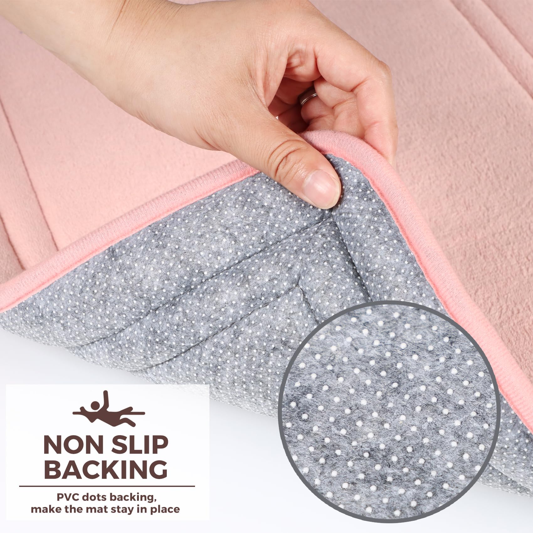 PAGGED non-slip back prevents sliding on wet bathroom floors