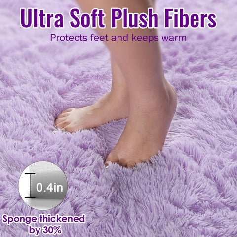 PAGISOFE purple furry rug with non-slip backing improves safety on smooth floors.