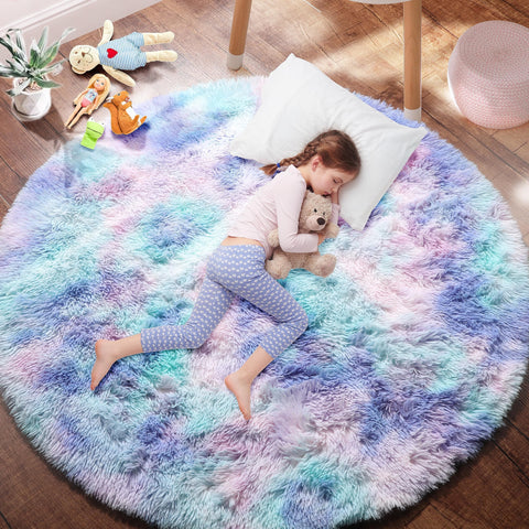 PAGISOFE round rug pastel mermaid design for cozy playtime in kids' rooms.
