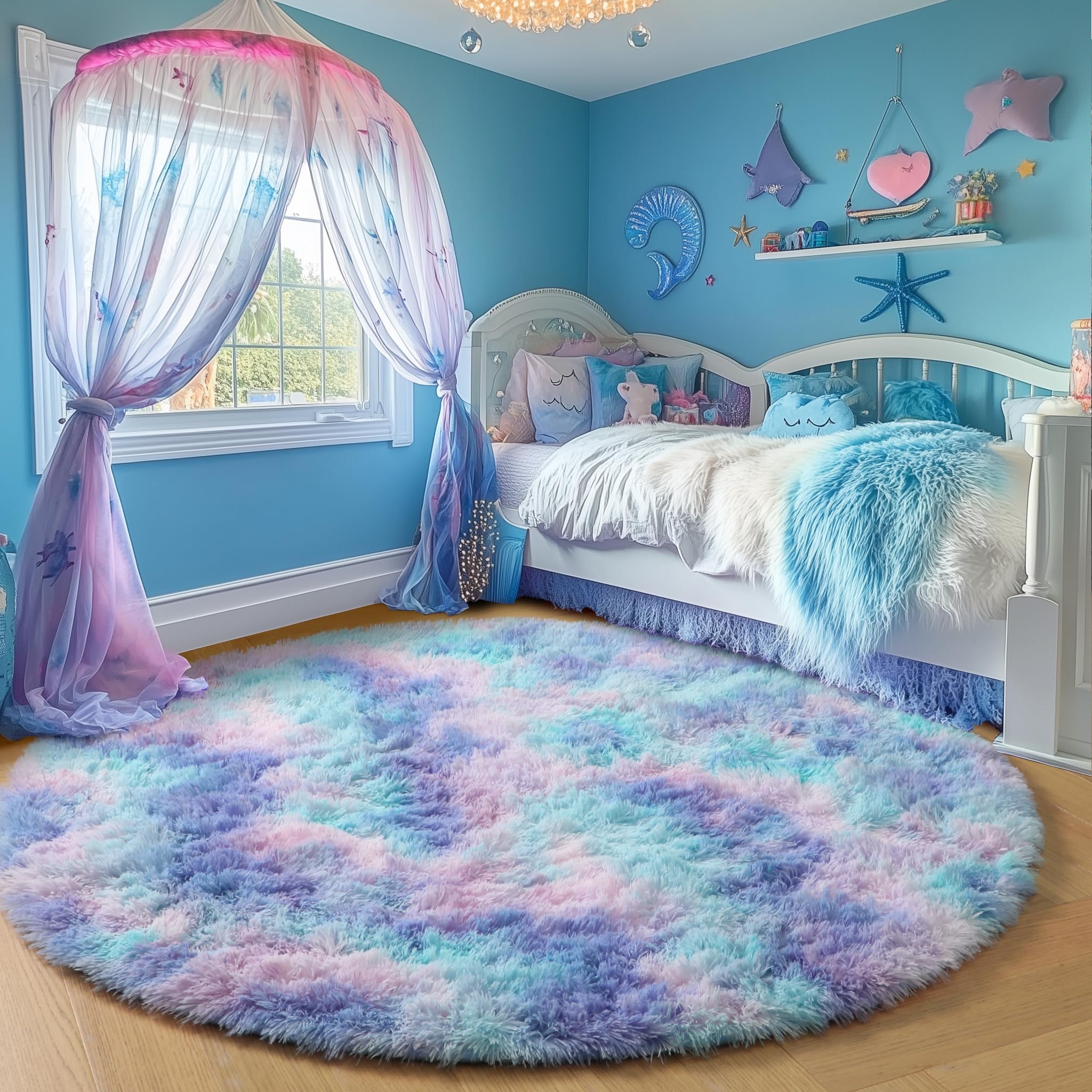PAGISOFE round rug kid-friendly texture invites imaginative play.