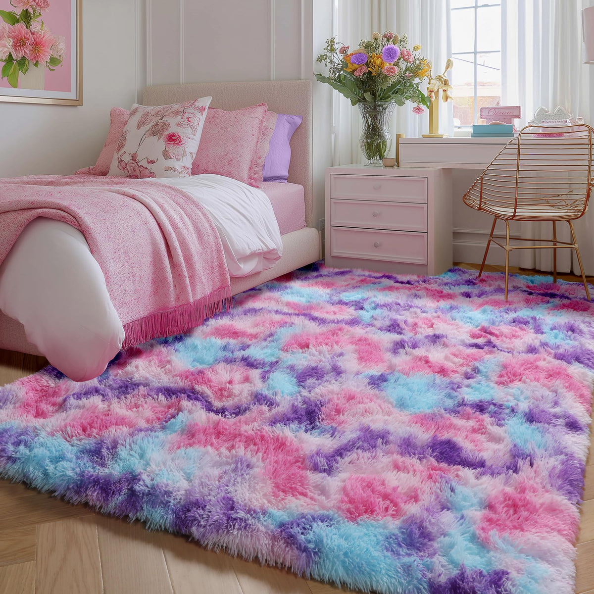 PAGISOFE ultra-soft rainbow rug 4x6ft bright colors create cozy play space
