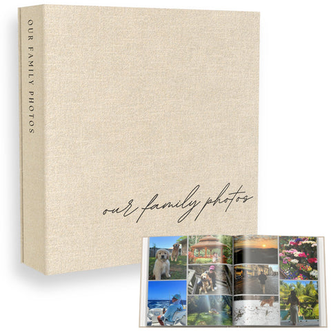 Paige McRae Family Photo Album with beige linen cover for elegant display