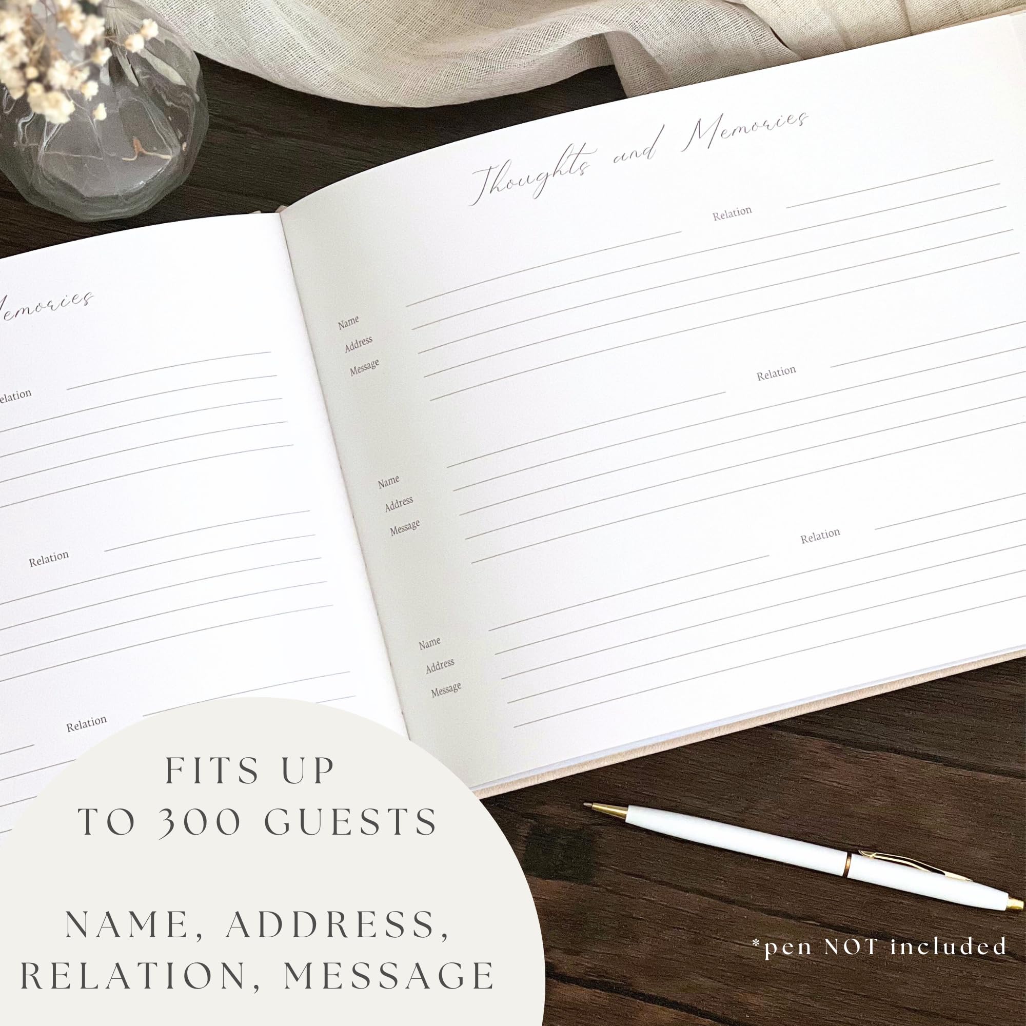 Paige McRae funeral guest book 8x10 layout for ample signatures.