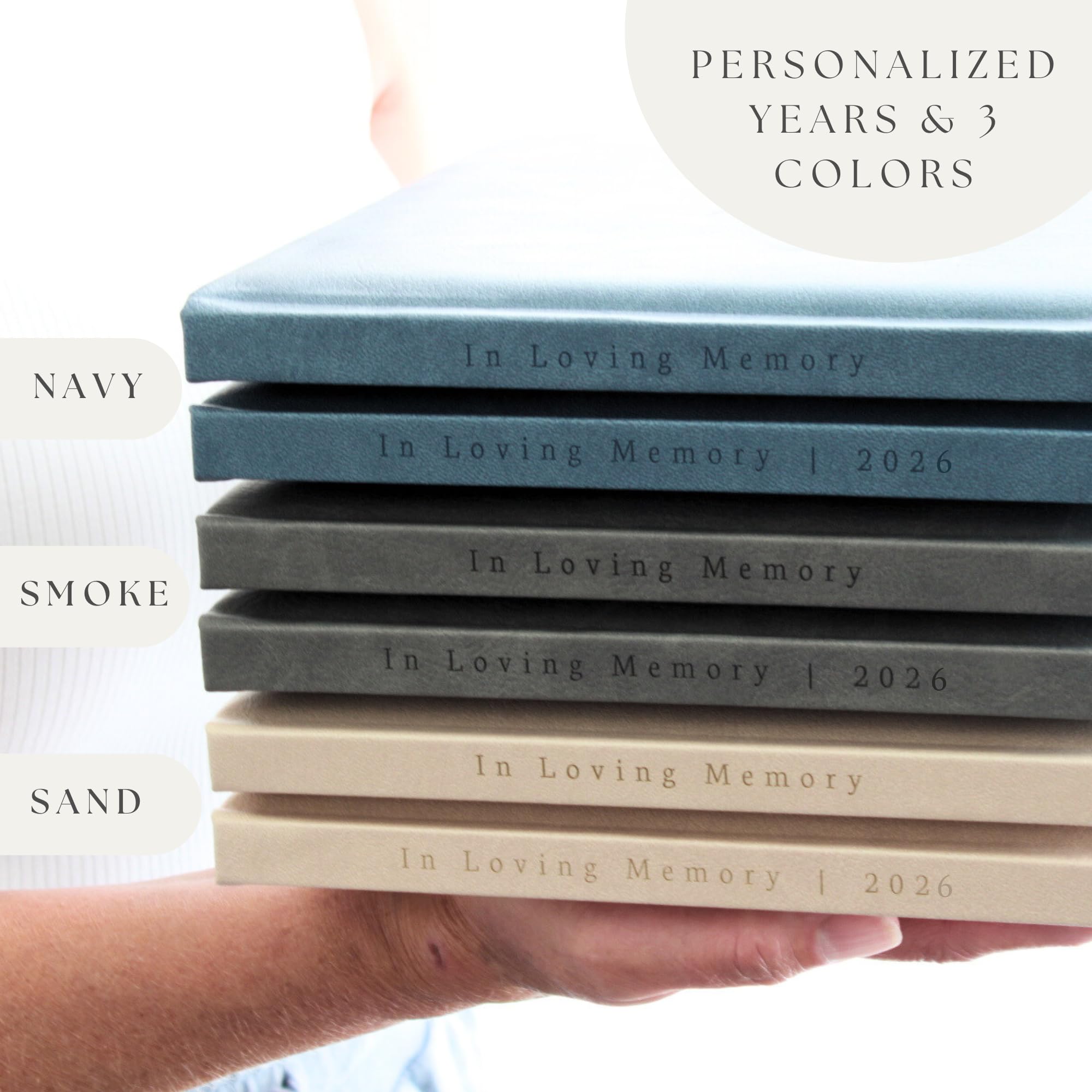 Paige McRae Funeral Guest Book smoke gray option blends with décor.