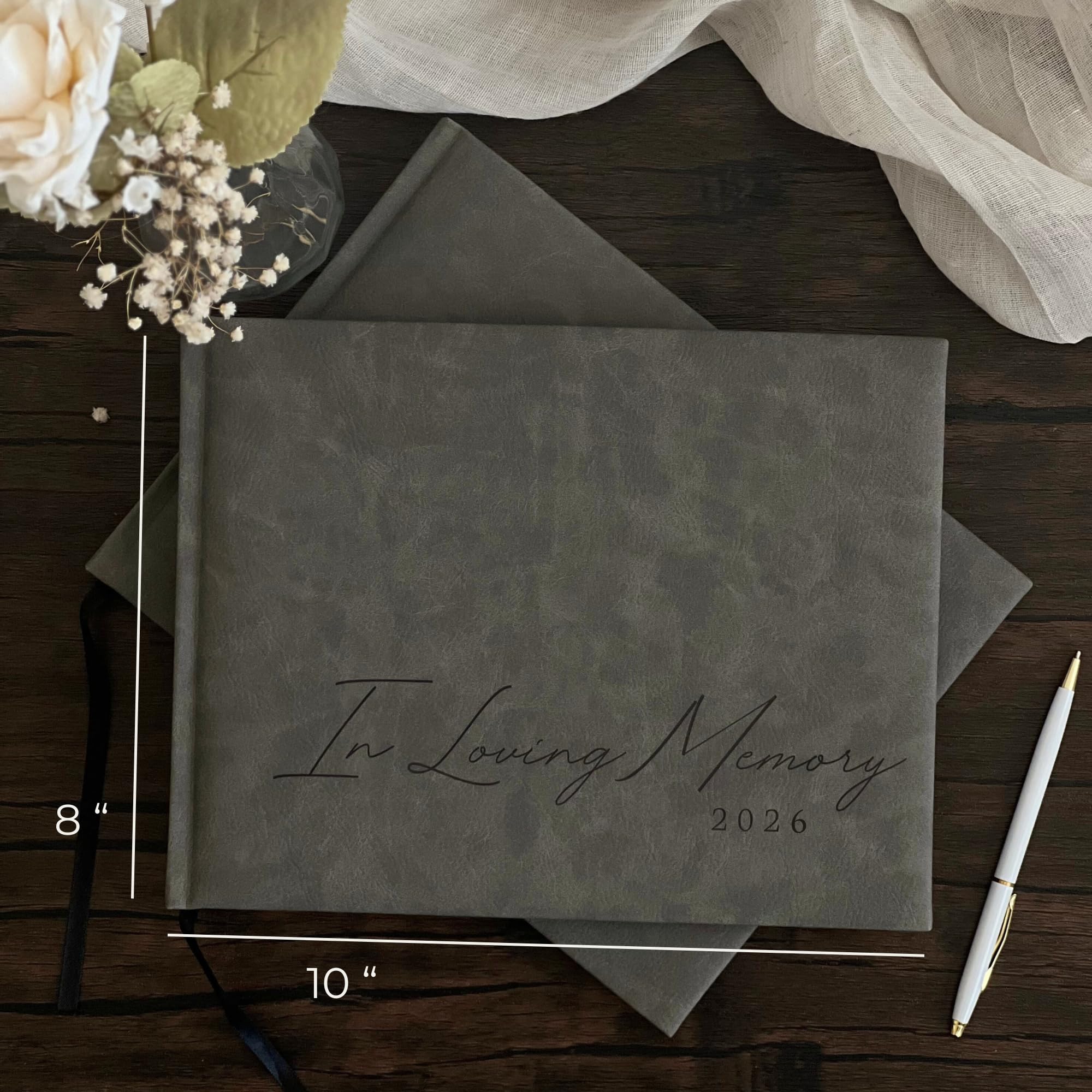 Paige McRae Funeral Guest Book inside pages accommodate 300 signatures for memories.