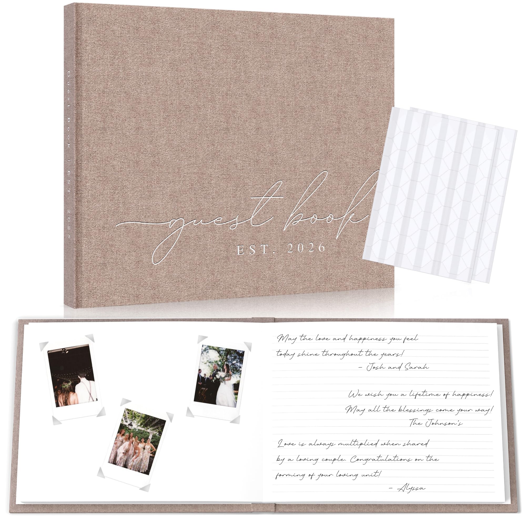 Paige McRae wedding guest book front cover with linen texture for a timeless keepsake