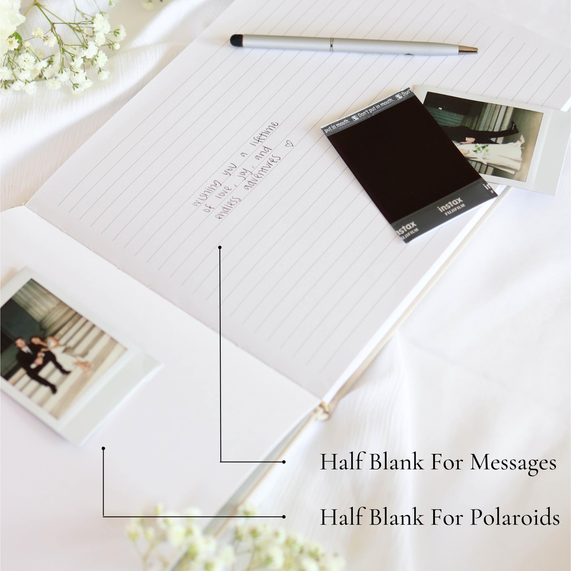 Paige McRae linen guest book with silk bookmark adds elegant detail