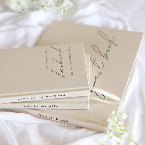 Paige McRae vow books custom year option offers timeless design