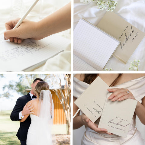Paige McRae wedding vow books flat lay ideal for wedding day photos