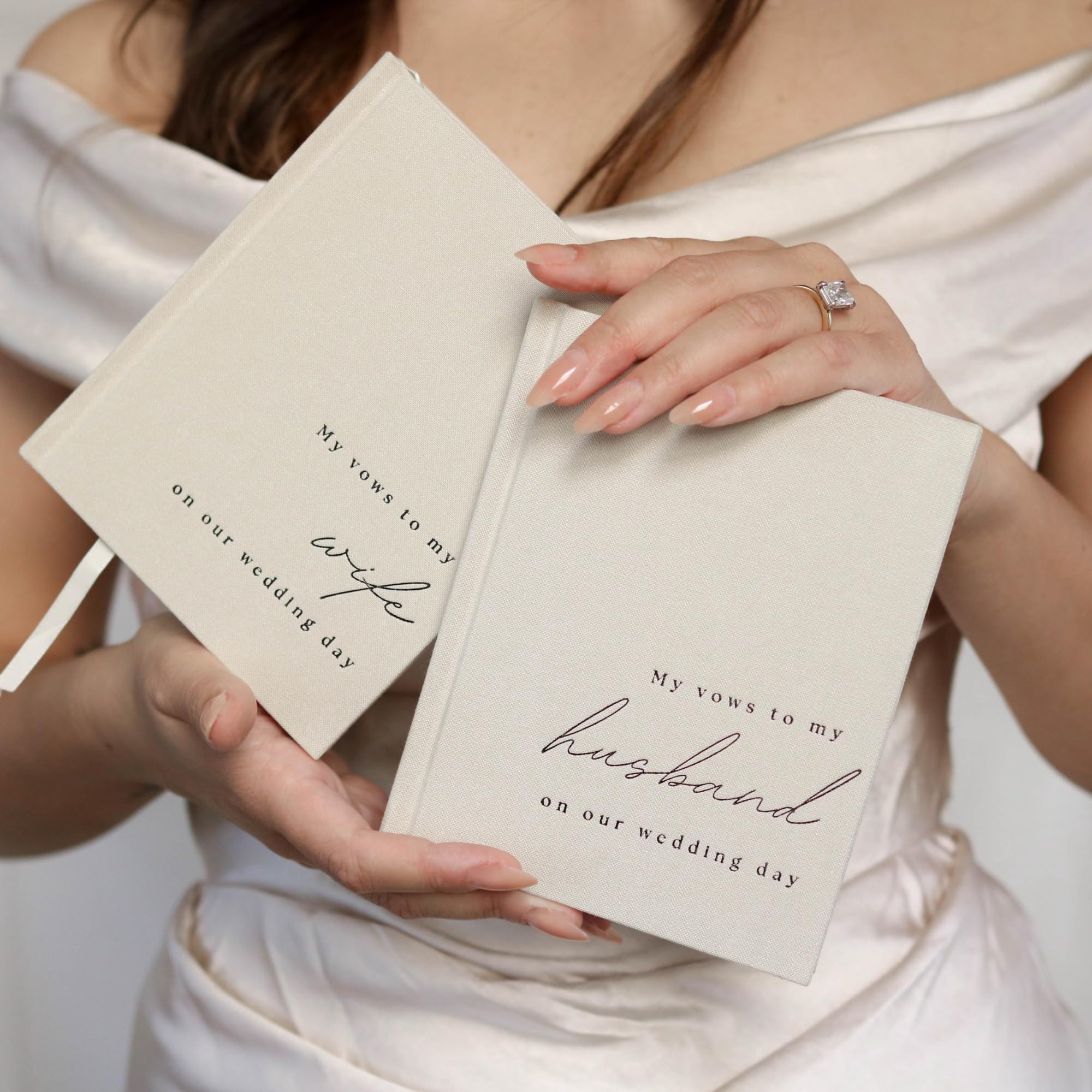 Paige McRae wedding vow books linen cover highlights premium materials and keepsake quality