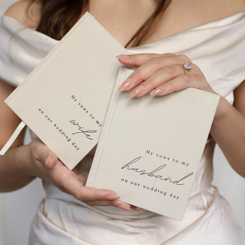 Paige McRae wedding vow books linen cover highlights premium materials and keepsake quality