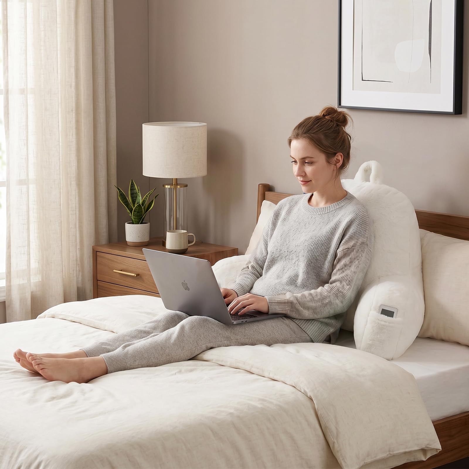 PAJEO reading pillow with 8-inch armrests cradling neck and shoulders