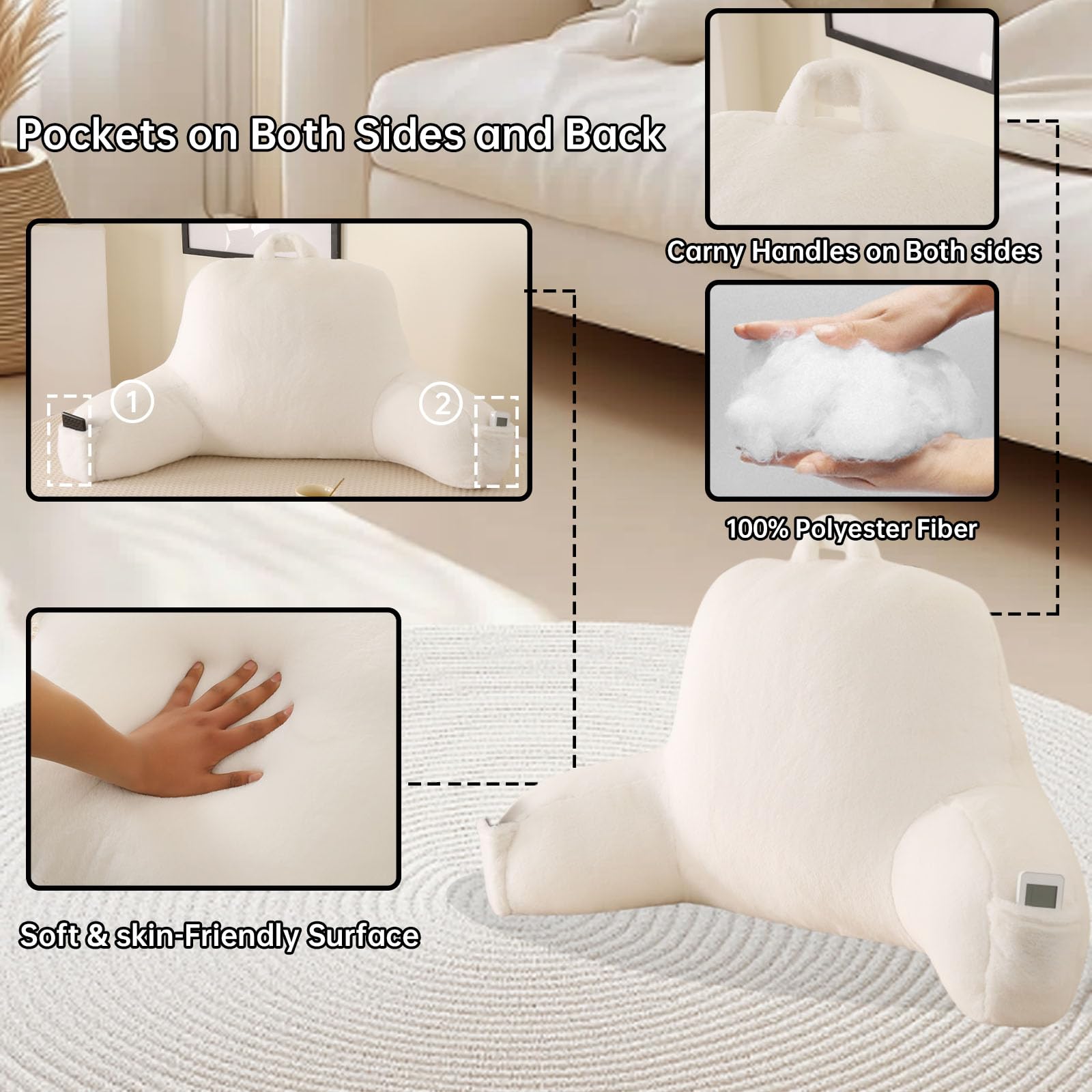 PAJEO back pillow pocket for phone or remote within reach