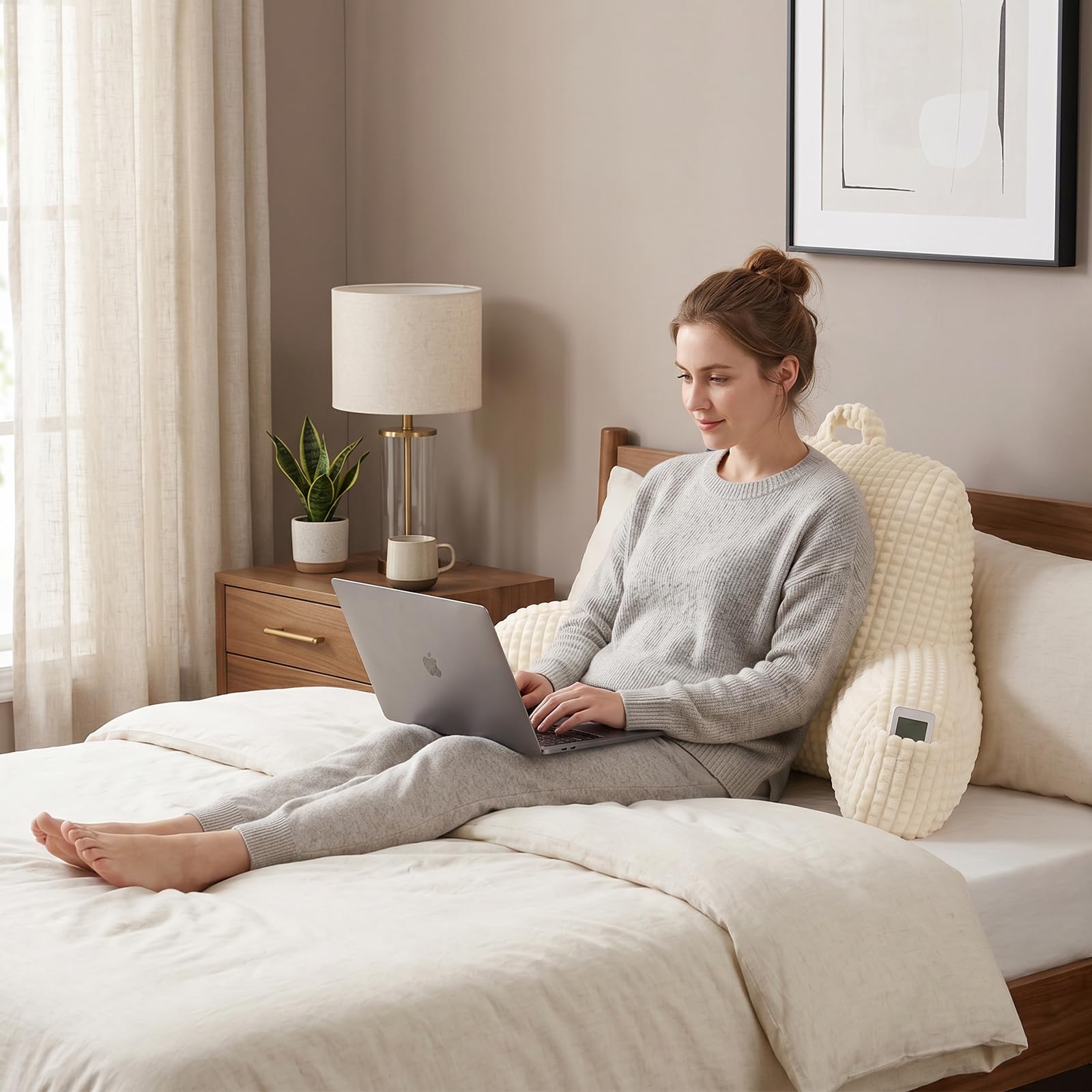 PAJEO reading pillow arm rest extended cradles arms during long reading sessions