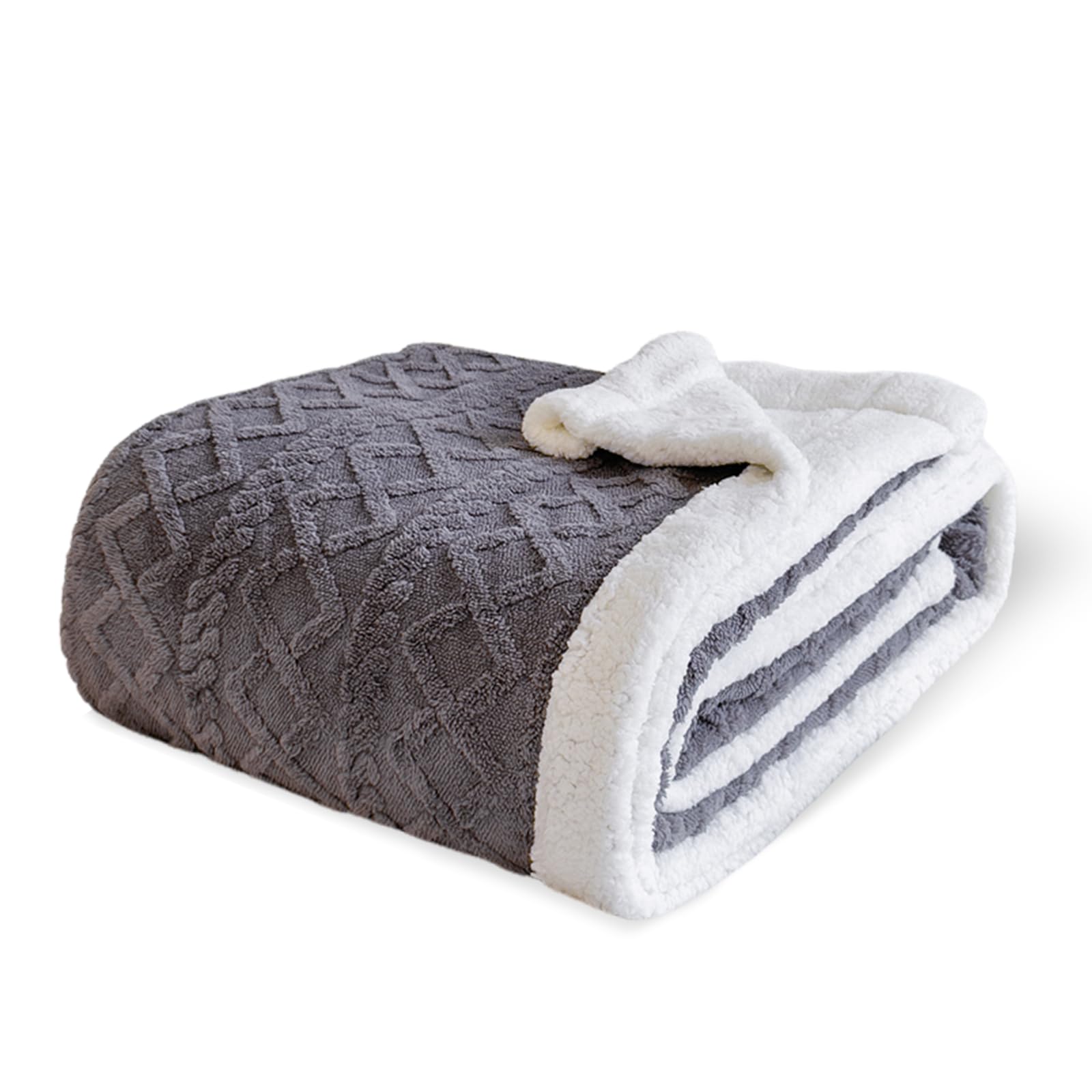 PAJEO Sherpa blanket in dark gray adds decorative warmth to a living space.
