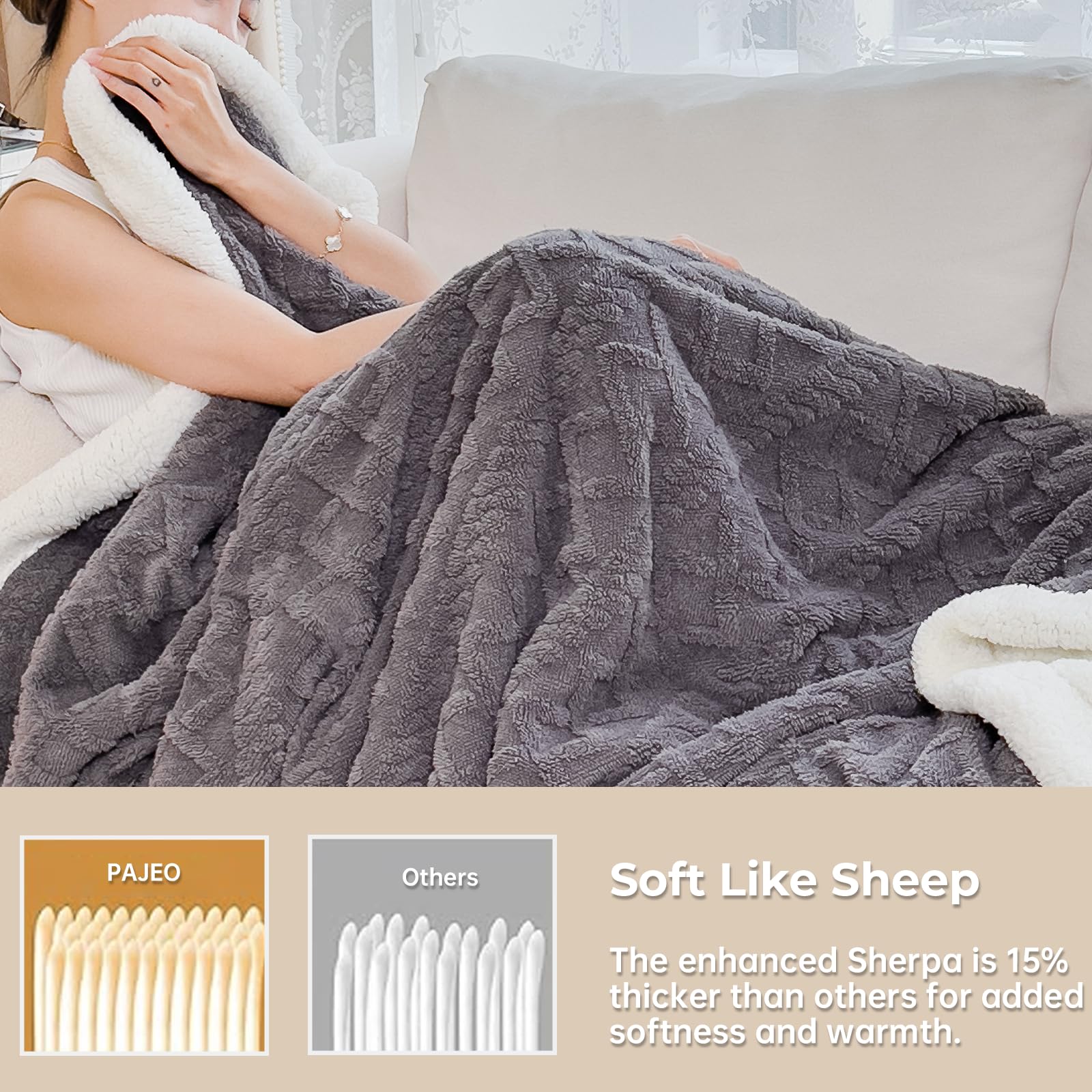 PAJEO Sherpa blanket with durable stitching for lasting comfort.