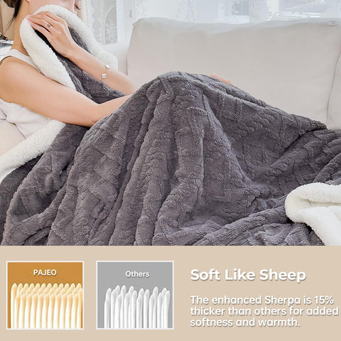 PAJEO Sherpa blanket with durable stitching for lasting comfort.