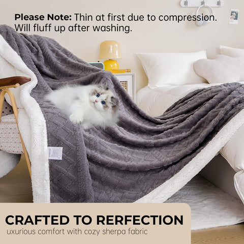 PAJEO Sherpa blanket featuring elegant textured jacquard finish enhances decor.