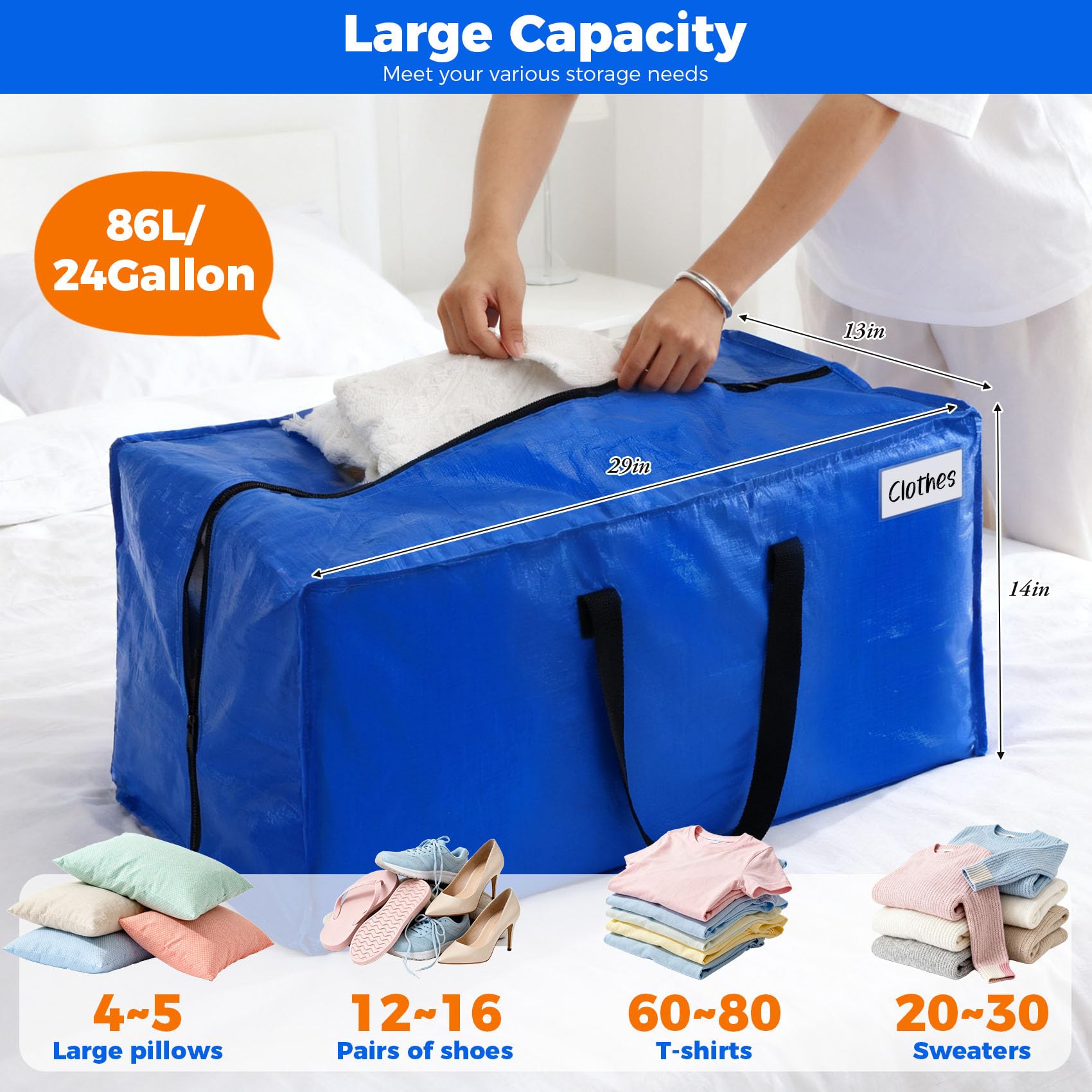 Pakimi clothing storage bag with carrying handles for easy transport