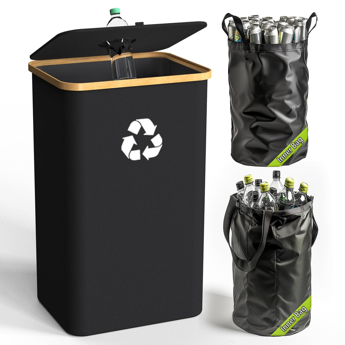 Pakusane 26-gallon kitchen recycling bin with spacious interior for bottles and cans.