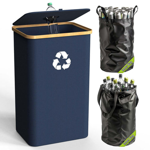 Pakusane recycling bin with lid open for convenient one-handed disposal.