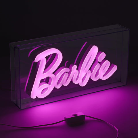 Paladone Barbie LED neon pink sign closeup showing vibrant glow for decor.