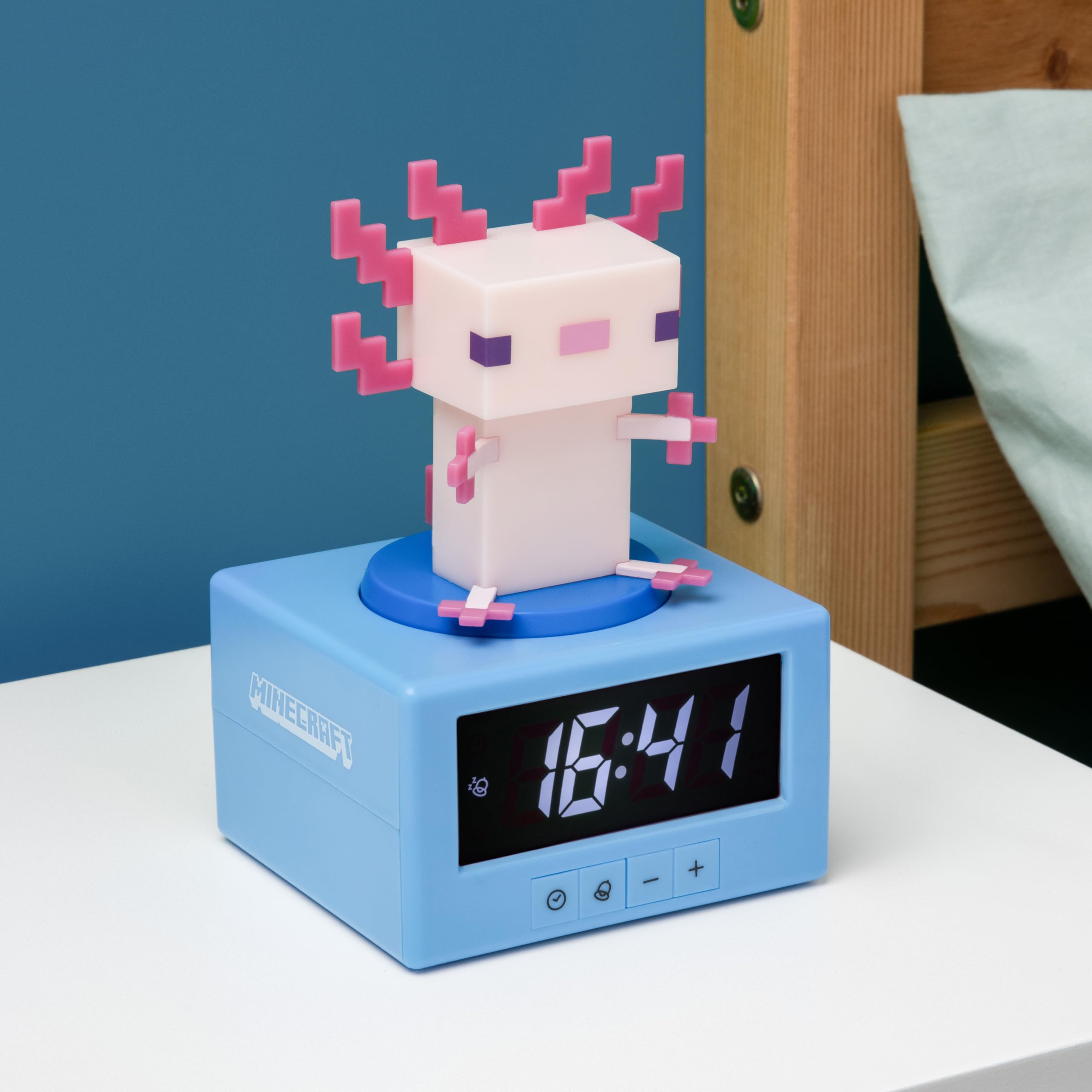 Paladone Minecraft Axolotl alarm clock official licensing adds authentic decor.