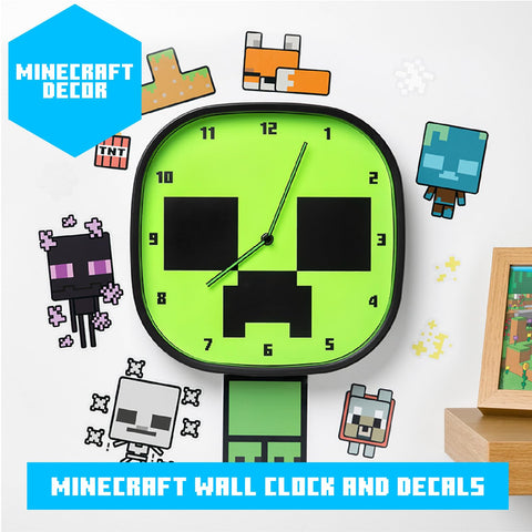 Paladone Minecraft Creeper glow clock side view, silent non-ticking operation for study areas.