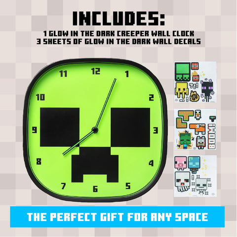 Paladone Minecraft Creeper glow clock packaging, official Mojang licensed design.