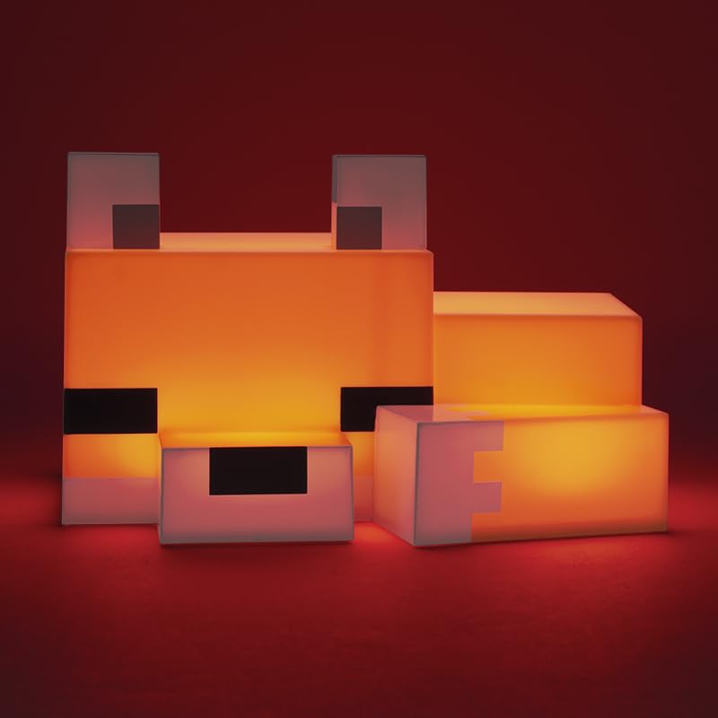 Paladone Minecraft Cute Fox Night Light, side view on shelf
