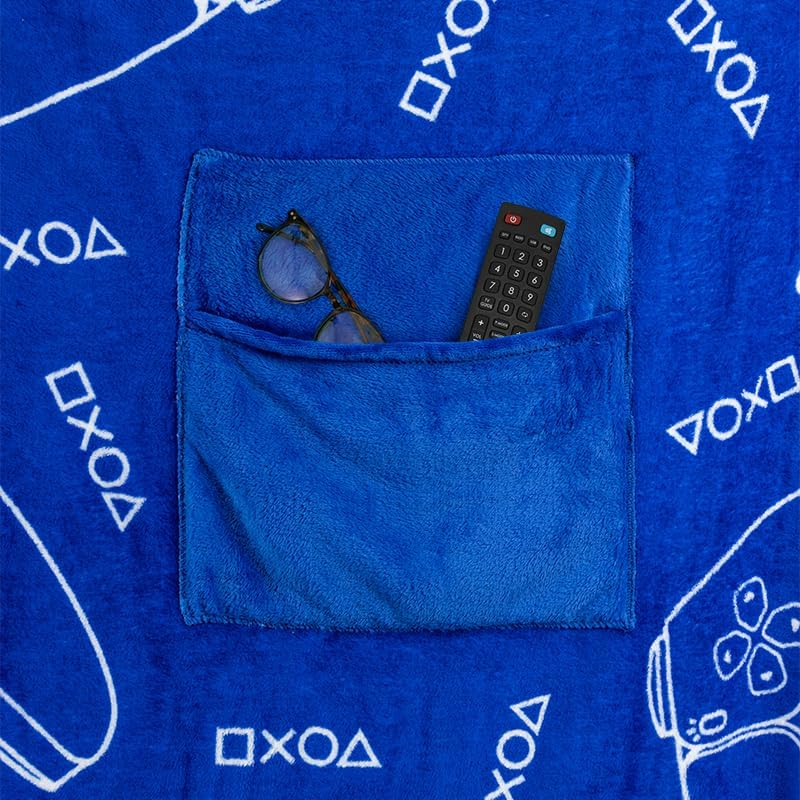 Paladone PlayStation 2-in-1 cushion blanket soft fluffy material, warm without bulk.