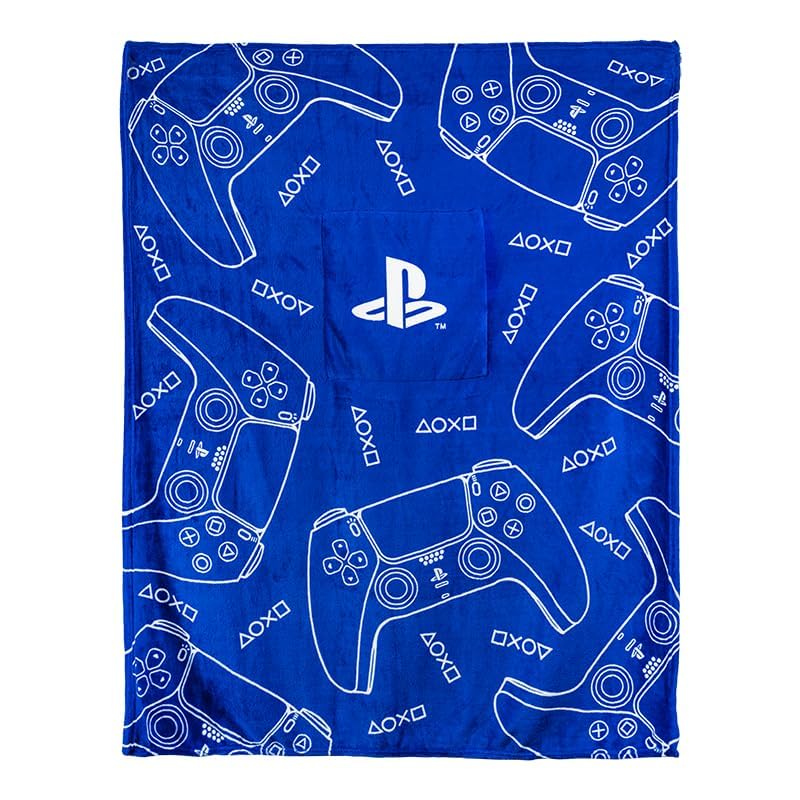 Paladone PlayStation 2-in-1 cushion blanket unfolded throw, soft and plush for home use.