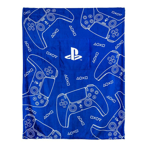 Paladone PlayStation 2-in-1 cushion blanket unfolded throw, soft and plush for home use.