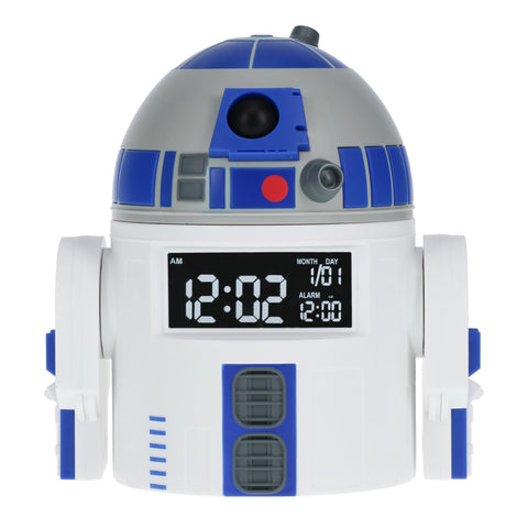 Paladone R2-D2 alarm clock front view showing a clear time display for easy wake-ups.