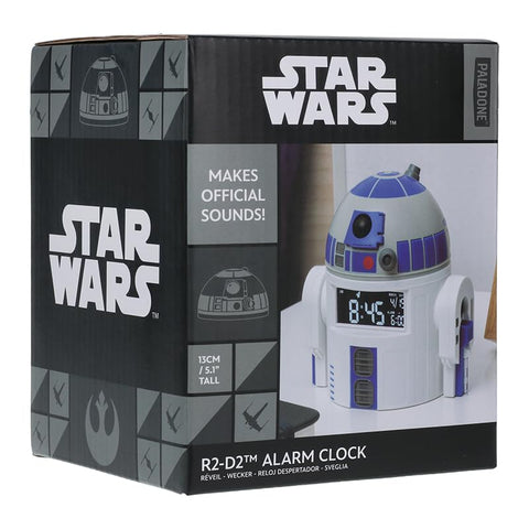 Paladone R2-D2 alarm clock UK design origin badge in focus.
