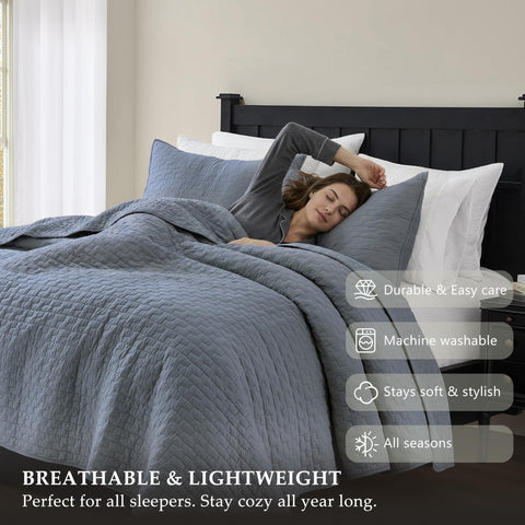 Breathable cotton fabric enhances comfort during warm nights and cooler seasons.