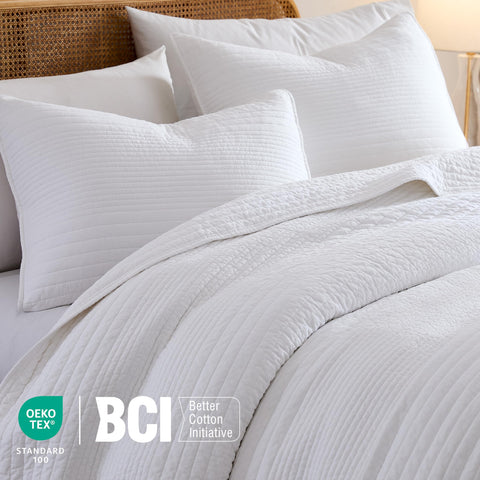 Channel pick stitch detail on Palassio quilt highlighting durable quilting.