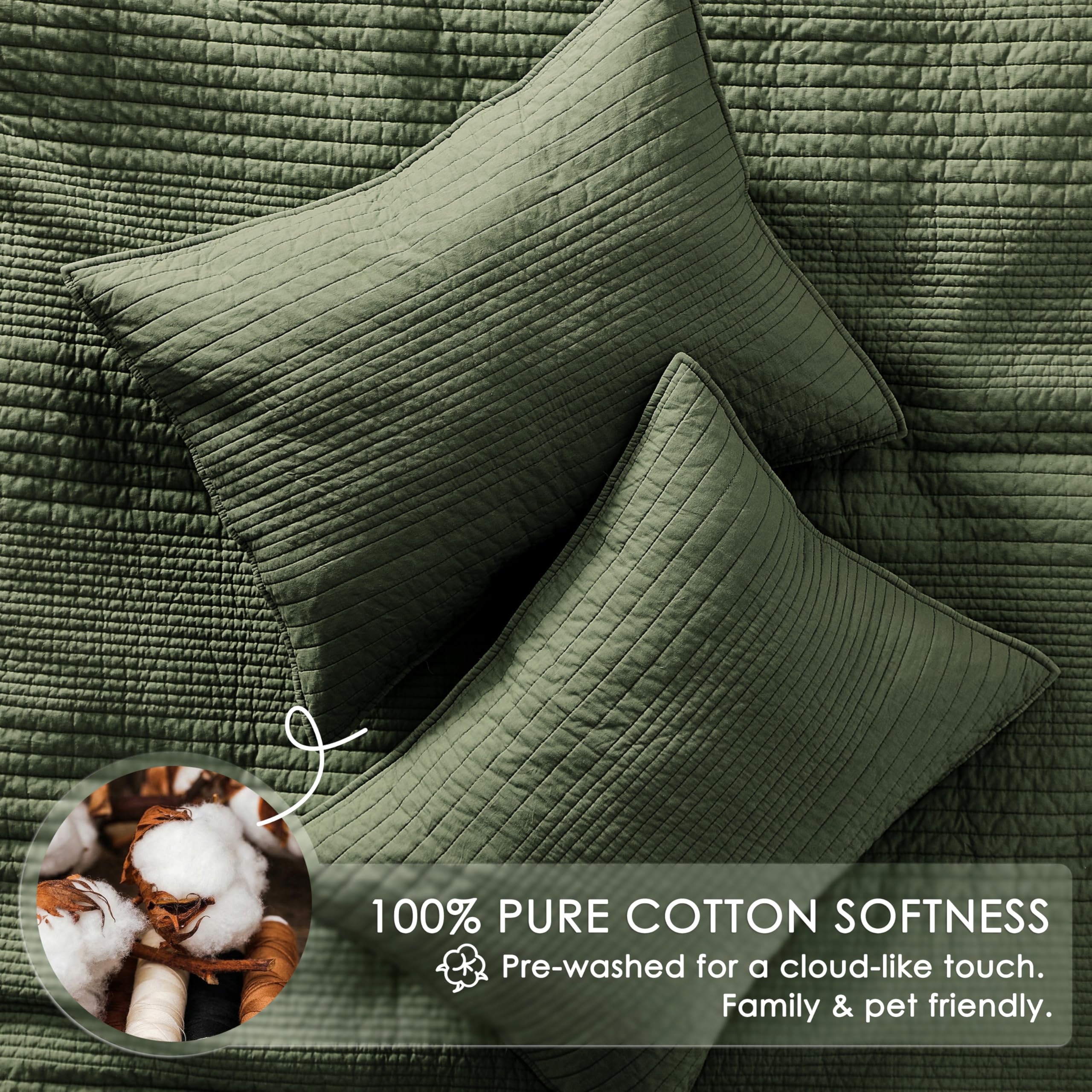 Palassio striped olive green quilt with pillow shams complements cozy bedroom aesthetics