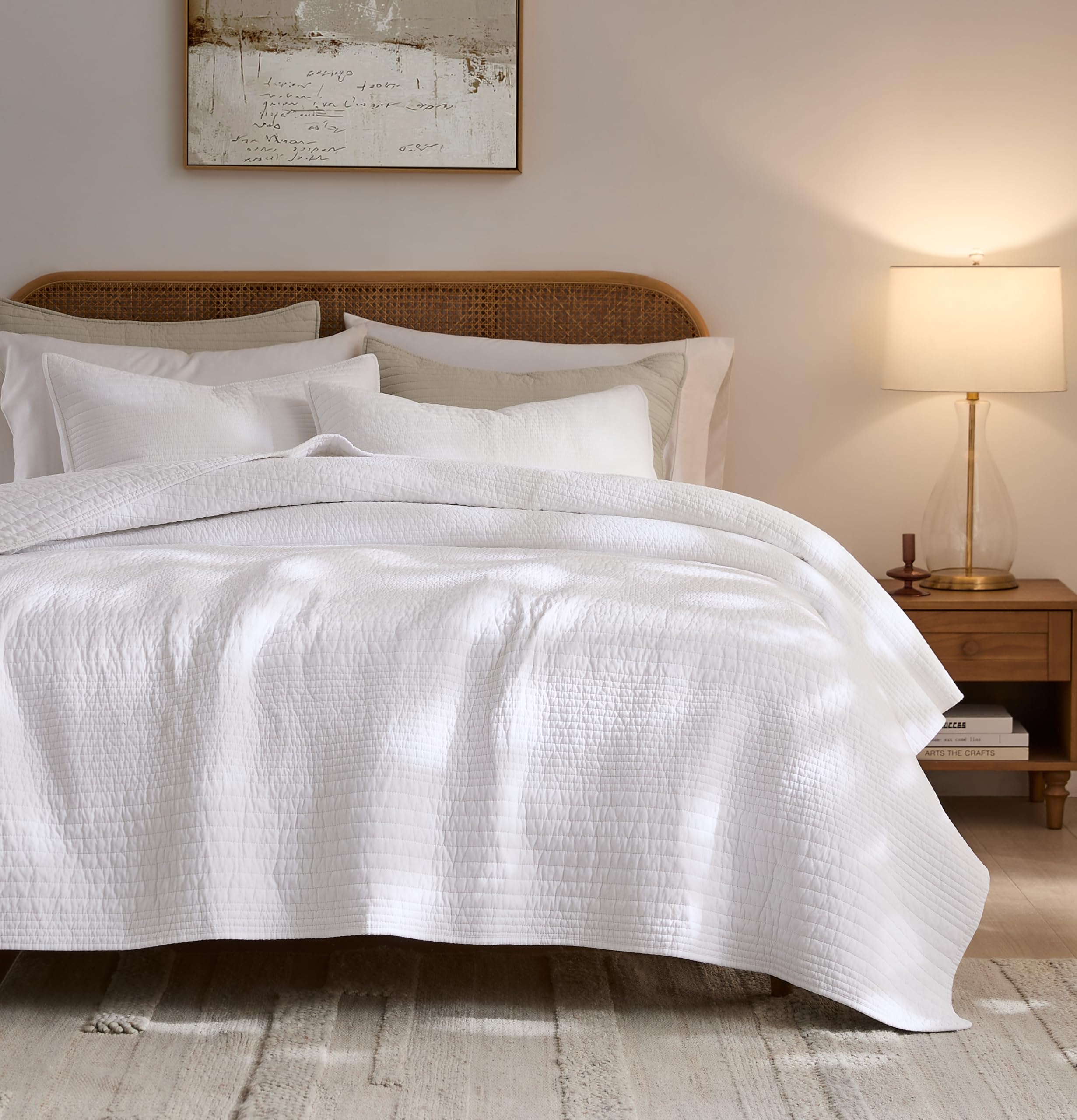 Palassio striped white quilt king size with two shams for timeless bed aesthetic.