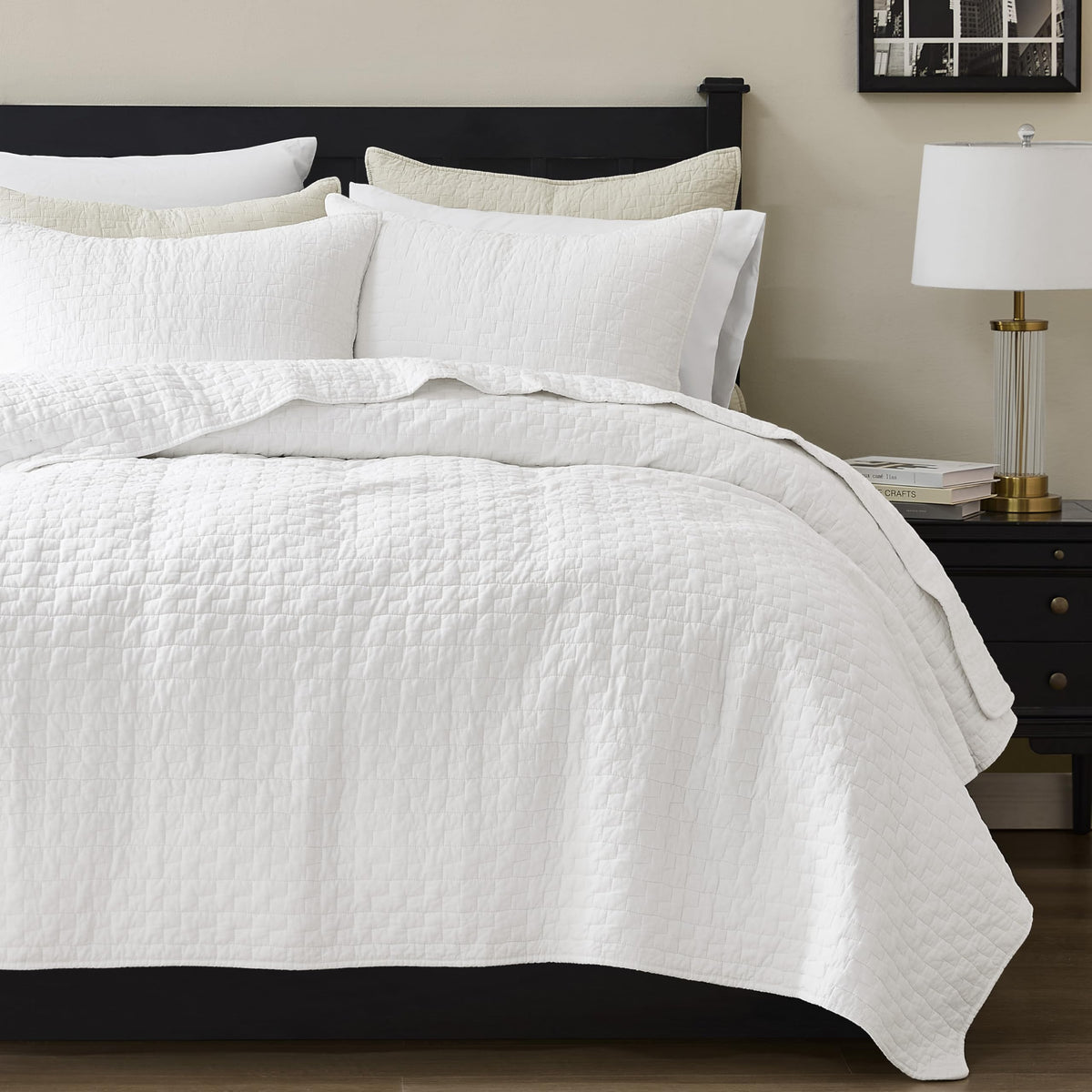 Palassio white cotton quilt king 106 by 96 inches offers breathable year-round comfort