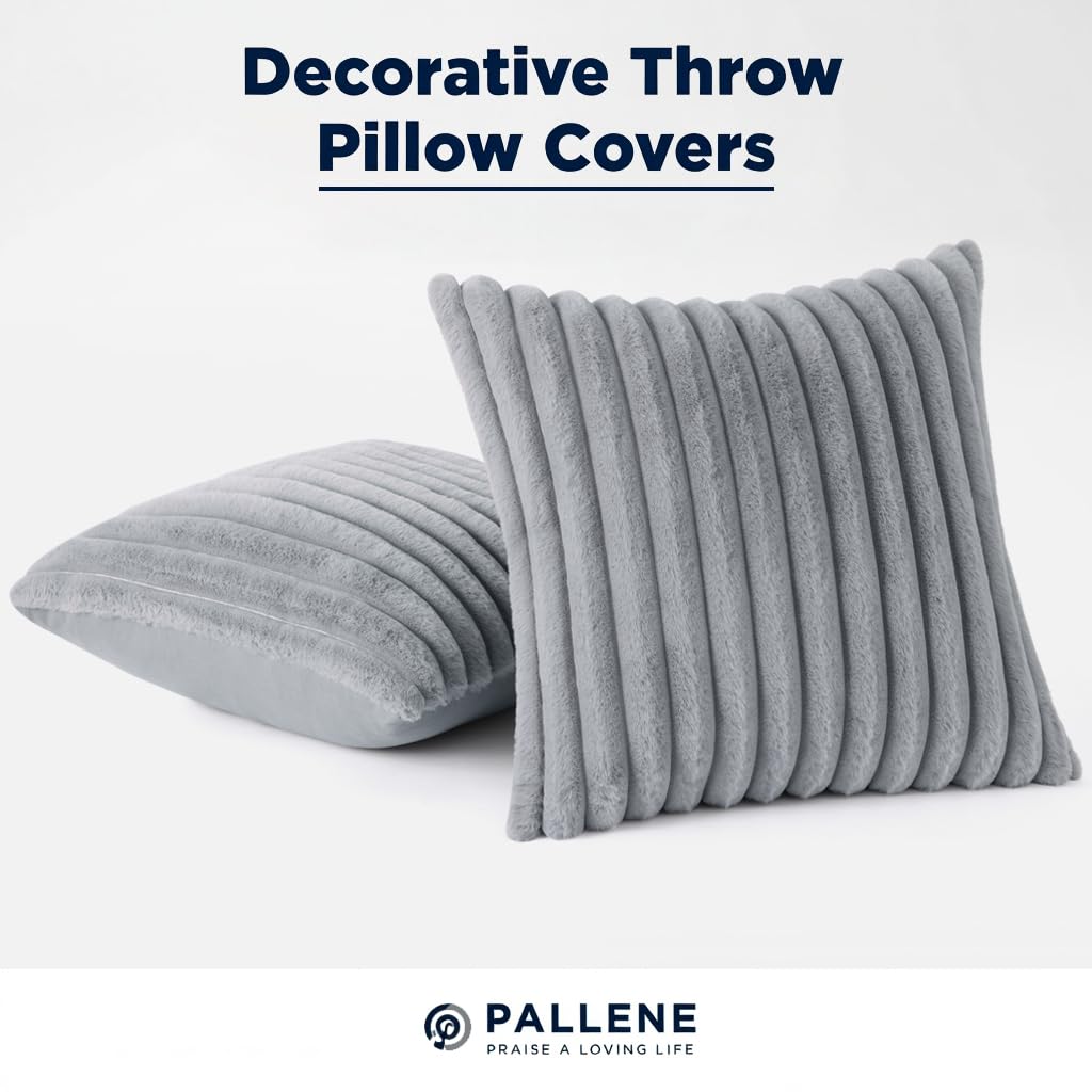 Pallene pillow covers on a sofa showcasing stripe and plush textures