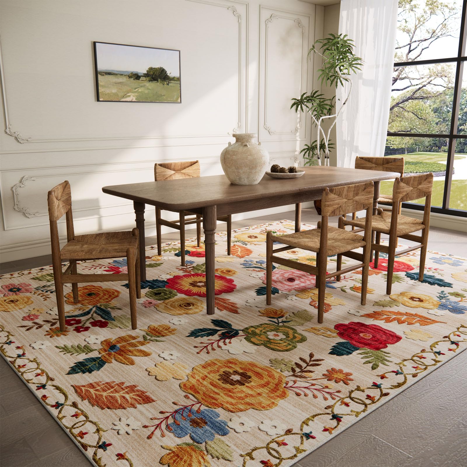 Palohom distressed vintage floral rug adds charming decor
