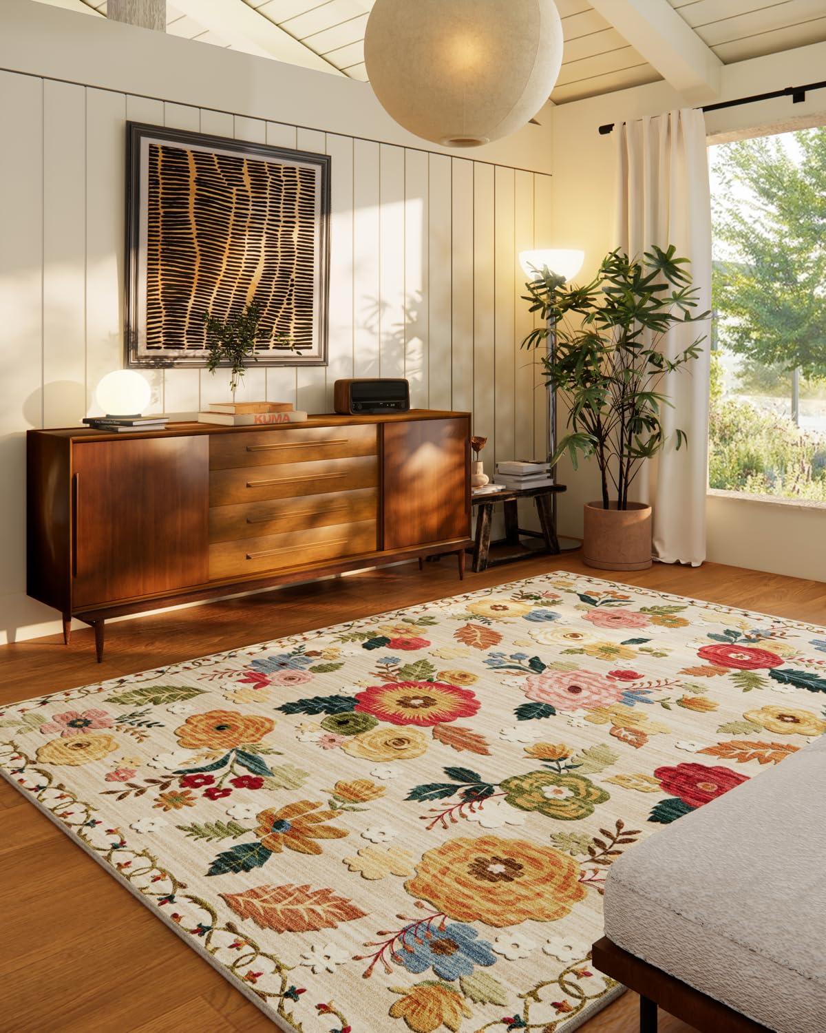 Palohom 5x7 rug in living room showing machine washable convenience