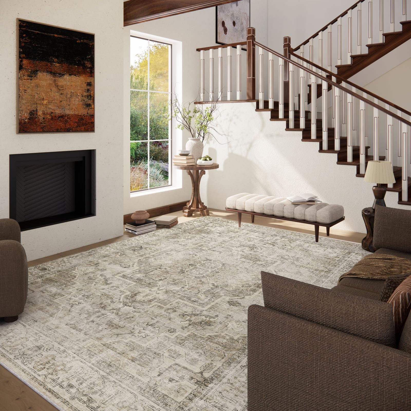 Palohom boho vintage pattern rug enhances bedroom aesthetics while staying easy to clean.
