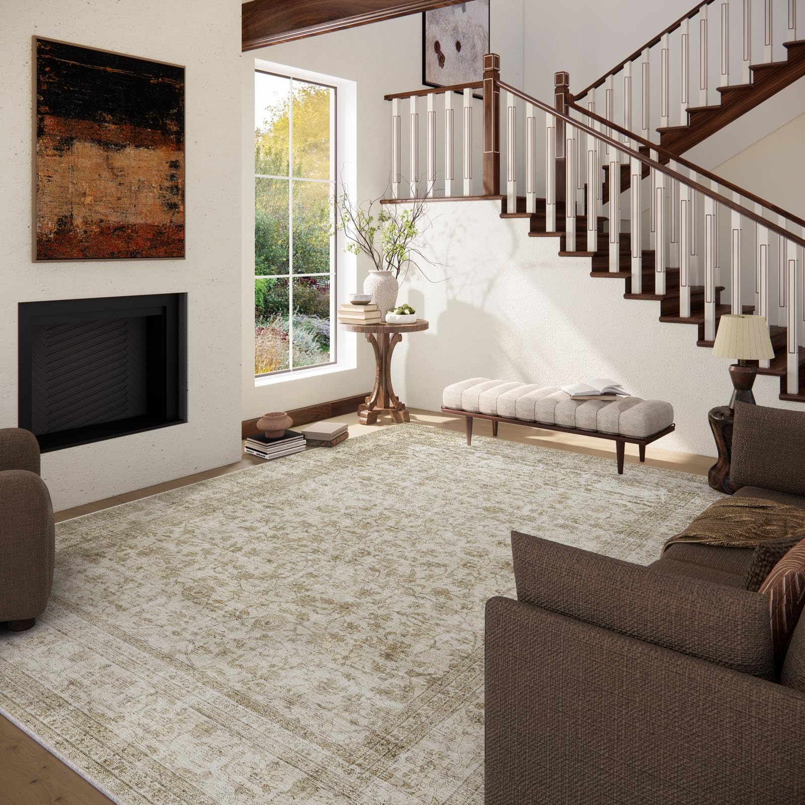 Palohom boho vintage rug side pattern adds distressed charm to decor.