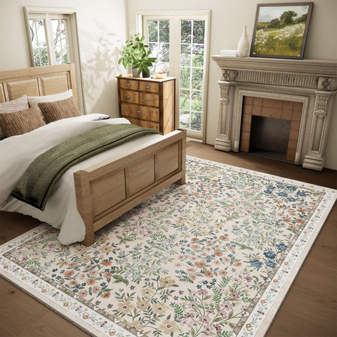 Palohom floral rug living room setup highlights cozy underfoot comfort and stylish design.