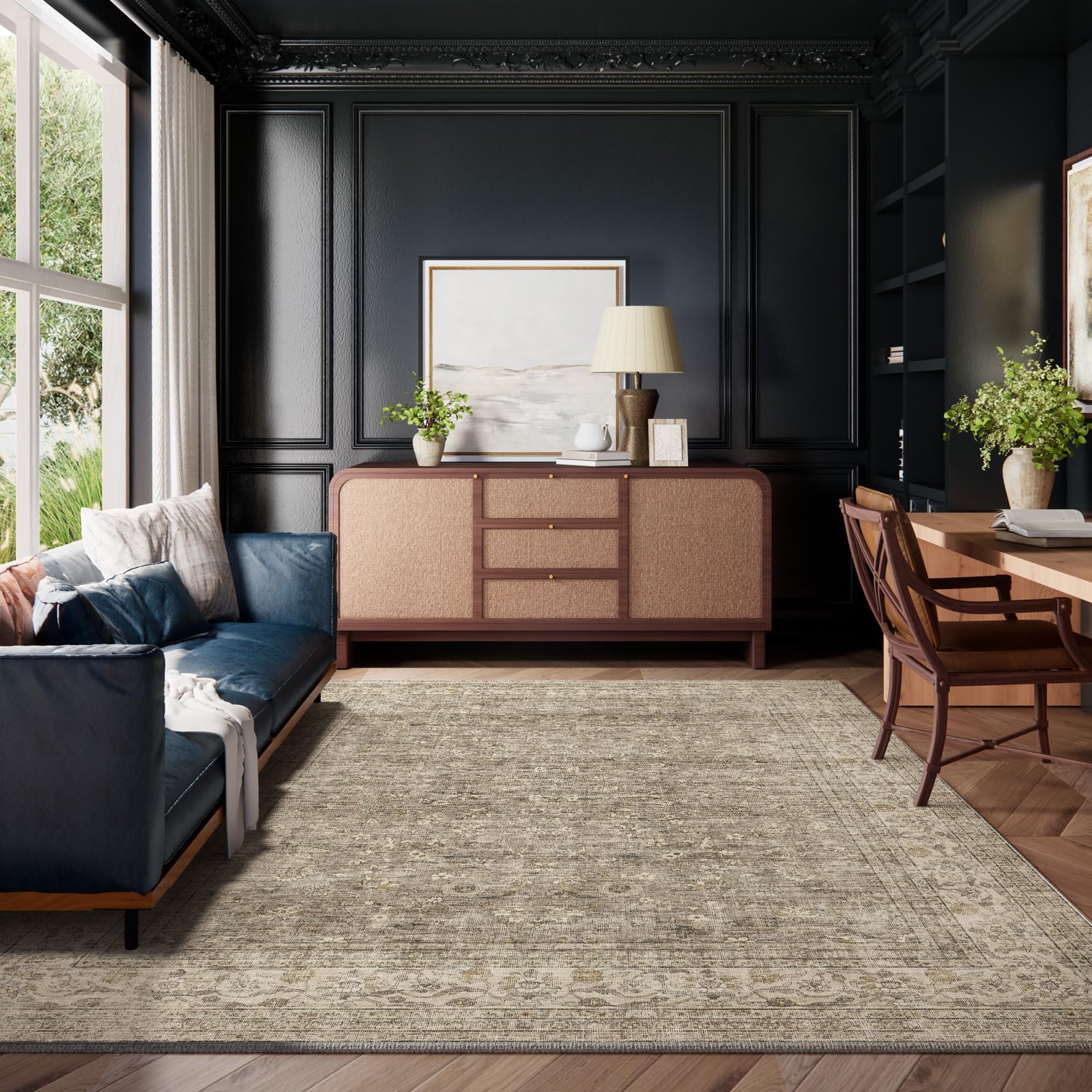 Palohom kitchen dining rug 8x10 blends practicality with warm ambience.