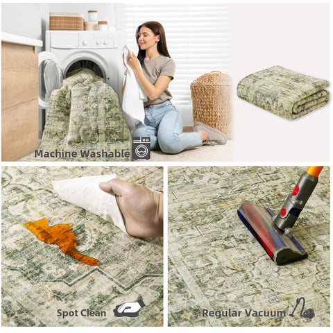 Palohom rug in kitchen/entryway area demonstrates versatile placement and easy care.