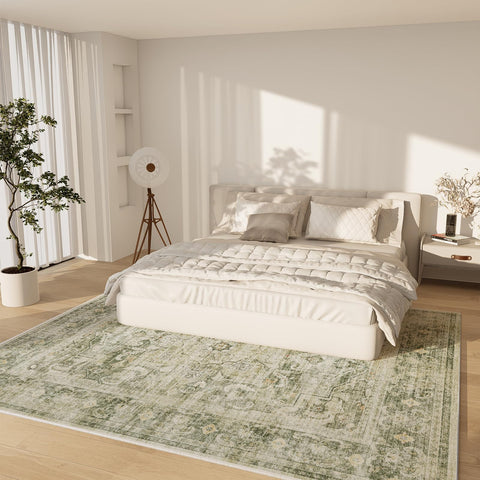 The rug’s non-slip backing helps keep it in place during daily activity.