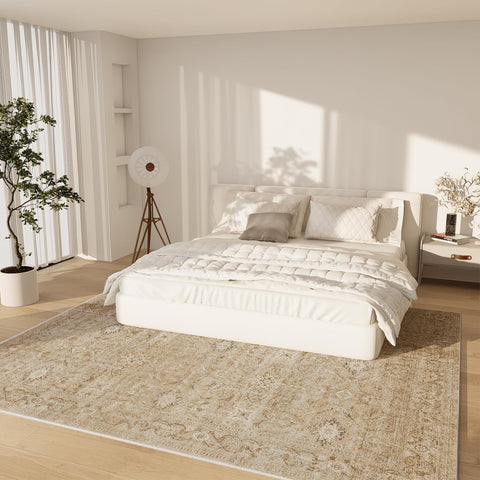 Palohom rug with non-slip TPE backing staying flat on hard floors.